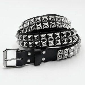 2-Row Silver Pyramid Stud Punk Rock Belt by Nemesis Leather - New Deadstock